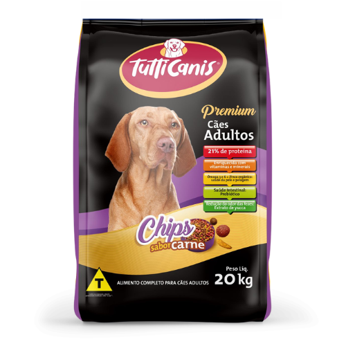 Ração TuttiCanis Premium Cães Adultos - Chips Carne 20 kg