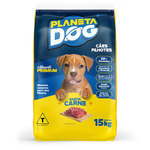 Ração Planeta Dog Premium Cães Filhotes Sabor Carne - 15 KG