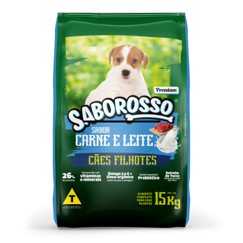 Ração Saborosso Premium Cães Filhotes Sabor Carne e Leite - 15 KG
