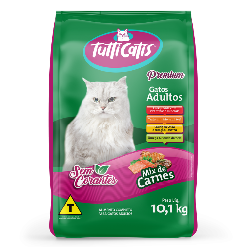 Ração TuttiCatis Premium | Gatos Adultos Sem Corantes Mix de Carnes - 10,1 KG